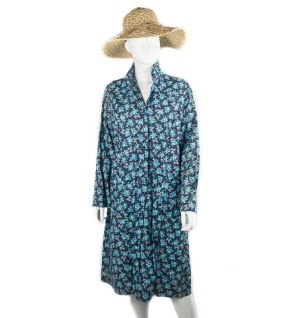 Blouse ou tablier vintage navy fleurs turquoises