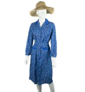 Blouse ou tablier vintage bleue à formes géométriques