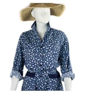 Blouse ou tablier vintage navy à fleurs parmes