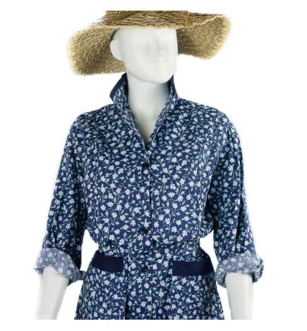 Blouse ou tablier vintage navy à fleurs parmes
