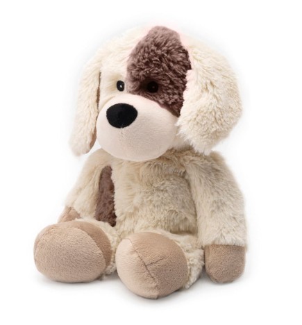 Chien bouillotte en peluche aux grains de blé et fleurs de lavande Française