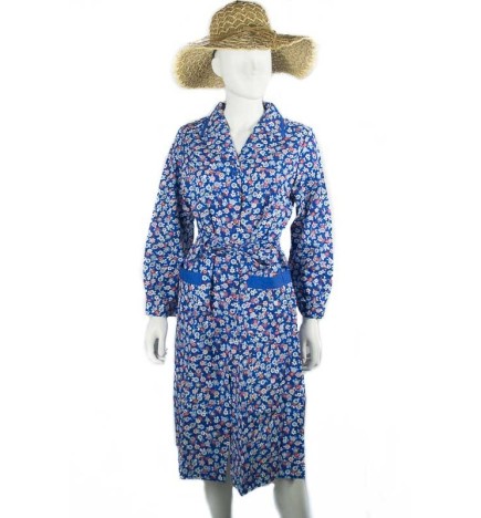 Blouse ou tablier vintage fleurs bleues & rouges