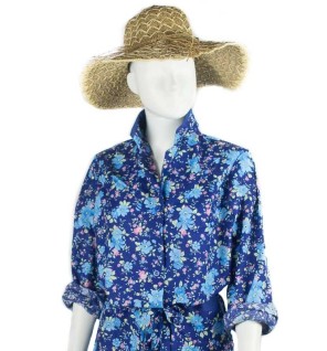 Blouse ou tablier vintage marine fleurie