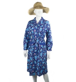 Blouse ou tablier vintage marine fleurie