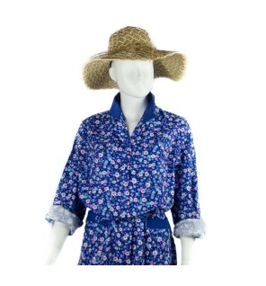 Blouse ou tablier vintage parme bleue fleurie