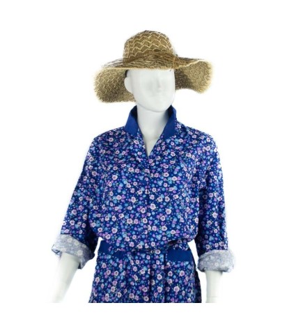 Blouse ou tablier vintage parme bleue fleurie