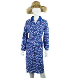 Blouse ou tablier vintage parme bleue fleurie
