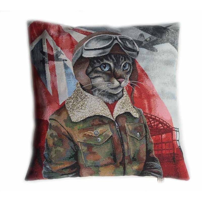 Housse de coussin chat aviateur