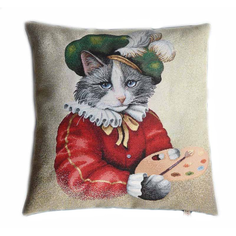 Housse de coussin chat peintre
