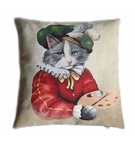 Housse carré vintage chat peintre