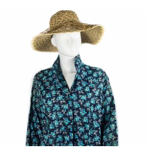 Blouse ou tablier vintage navy fleurs turquoises