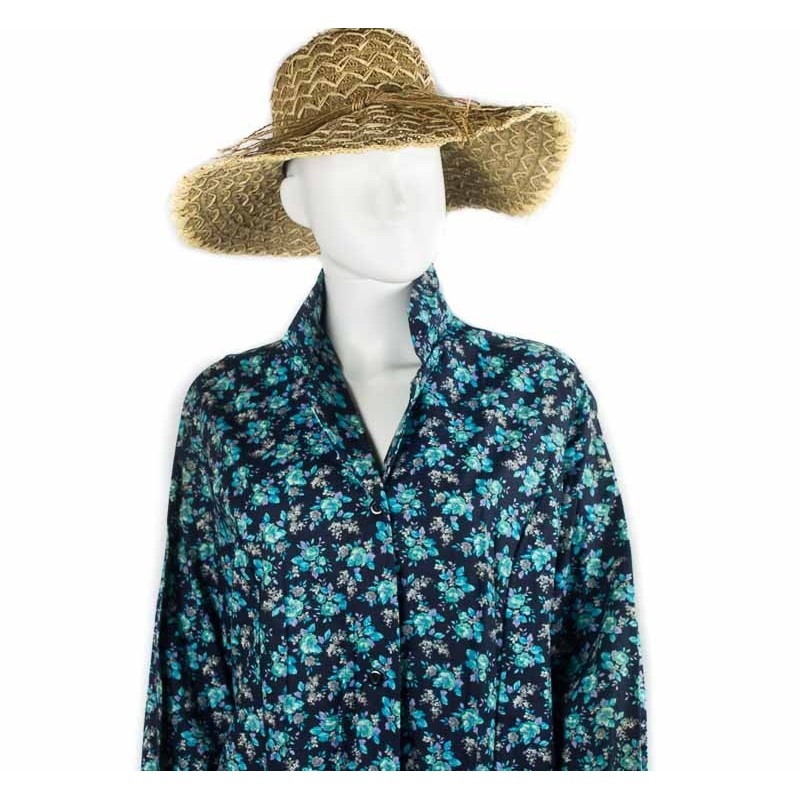 Blouse ou tablier vintage navy fleurs turquoises